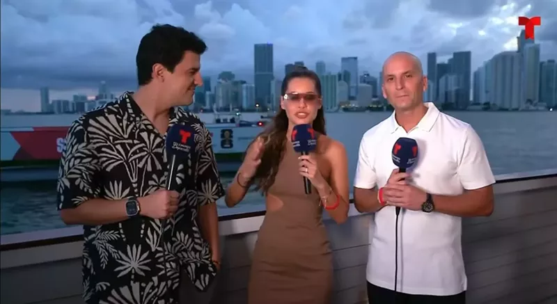 Image: Telemundo reporters live on air from a chartered party boat in Biscayne Bay.