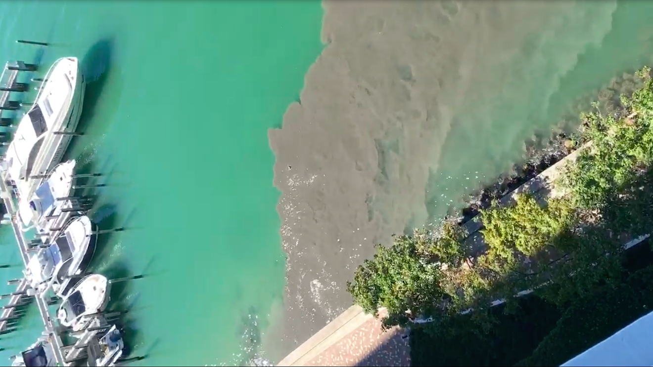 Video from a Miami Beach resident shows stormwater being dumped into Biscayne Bay near West Avenue and Sixth Street on January 29, 2019