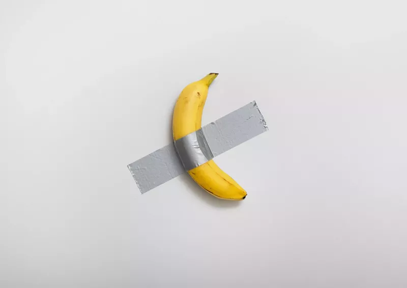 Image: Maurizio Cattelan's Comedian featuring a banana duct-taped to a wall