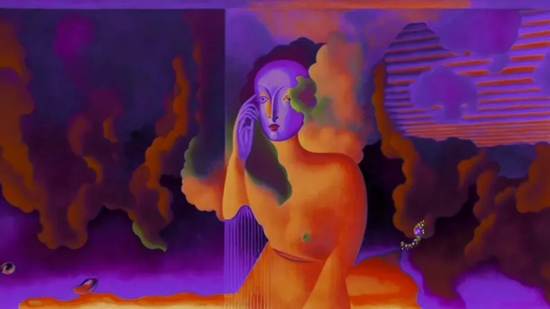Image: Abstract animation of a woman on a black and purple background