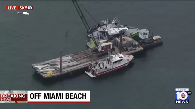 Aerial shot of the scene where two girls were killed after a barge collided with a small sailboat in Biscayne Bay on July 28, 2025.