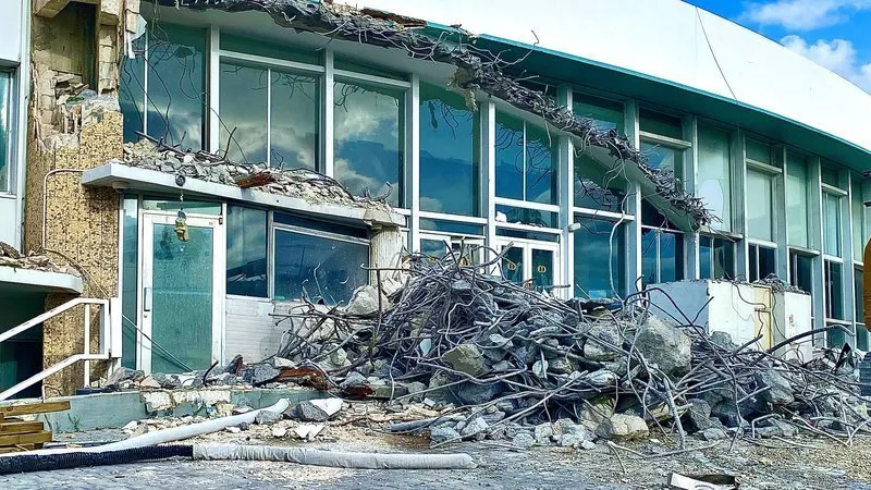Image: The remains of the Deauville Beach Resort in April 2022.