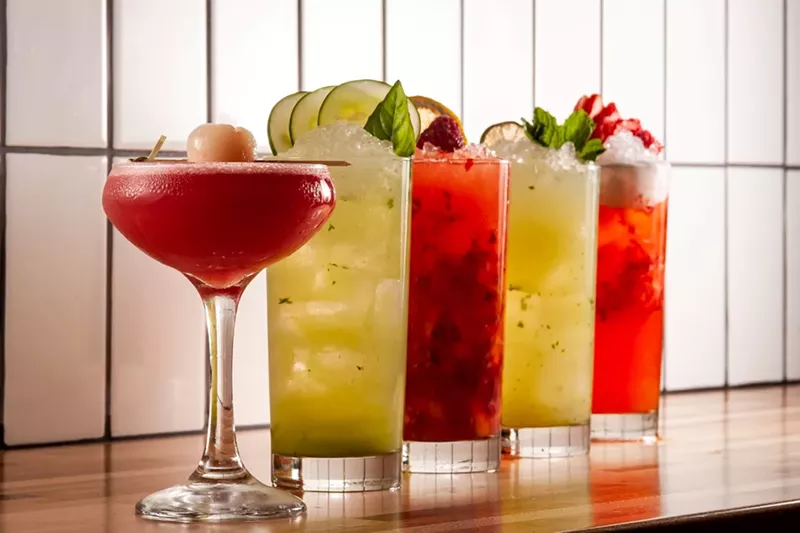 Image: A lineup of drinks at Cocktails, the bar inside the Lincoln Eatery.