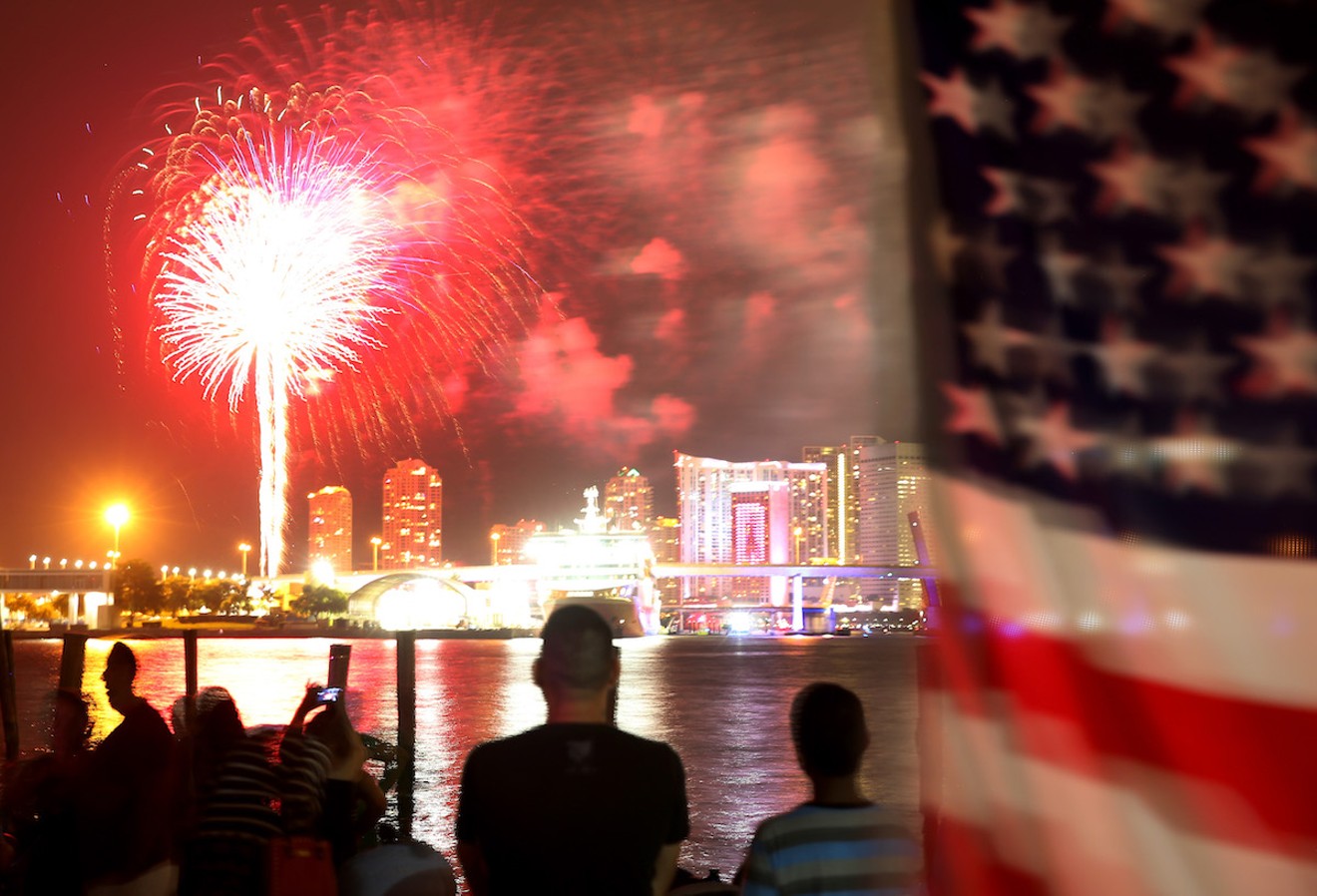 The Miami skyline lights up with fireworks on the Fourth of July.