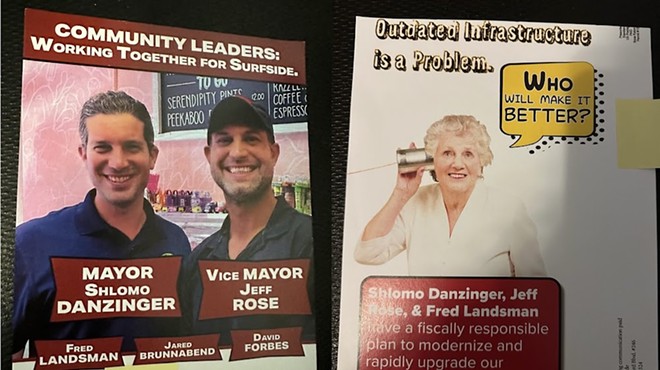Political mailers with smiling Surfside Mayor Shlomo Danzinger and Vice Mayor Jeff Rose
