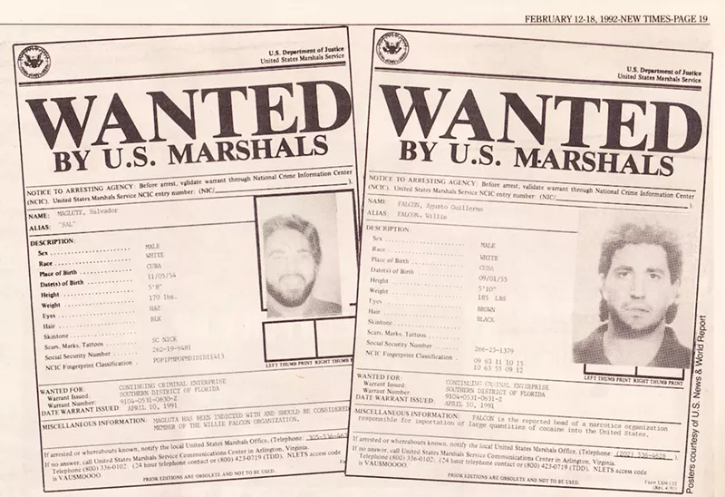 Image: FBI "Wanted" posters for Sal Magluta and Willy Falcon, dated April 1991