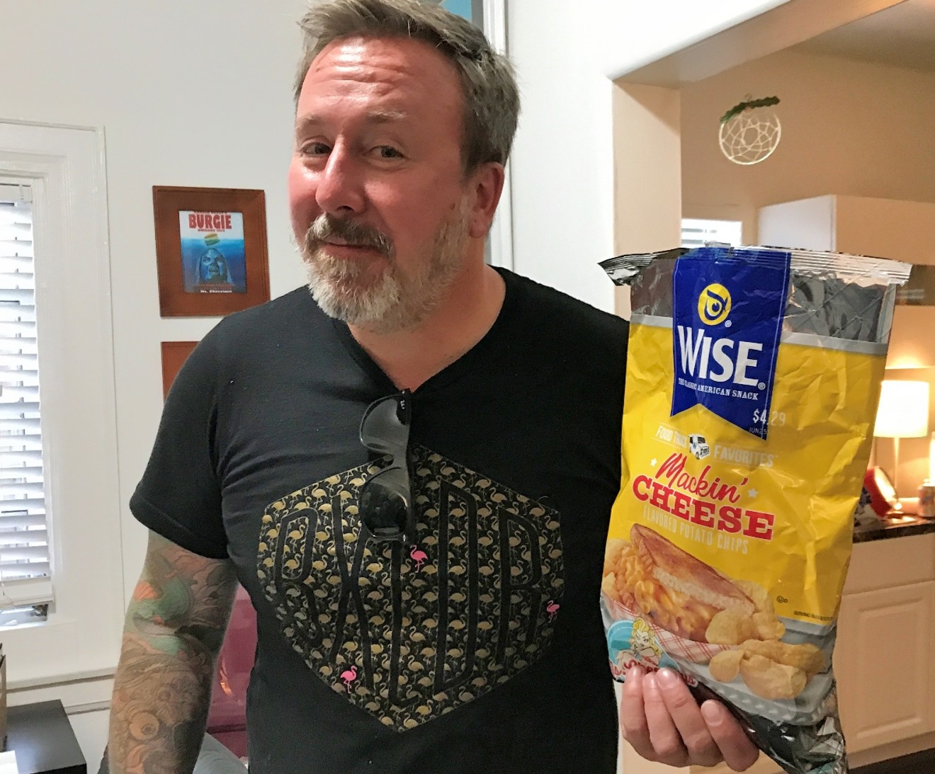 Brian Mullins with Wise's Mackin' Cheese potato chips.