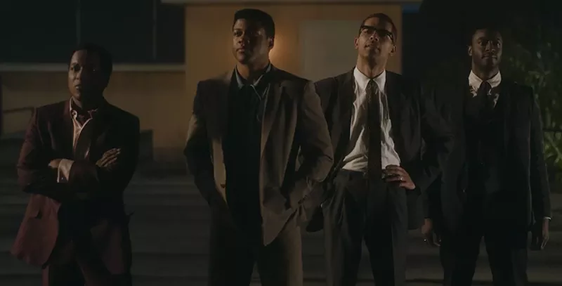 Image: Leslie Odom Jr. (left), Eli Goree, Kingsley Ben-Adir, and Aldis Hodge in One Night in Miami.
