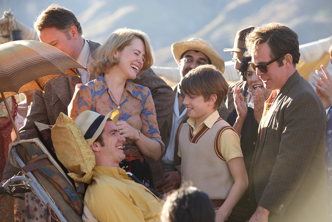 Claire Foy (second from left) plays Diana Cavendish and Andrew Garfield (foreground) is Robin Cavendish, a likable chap who teams up with friends to dream up innovations that would better the world in Breathe.