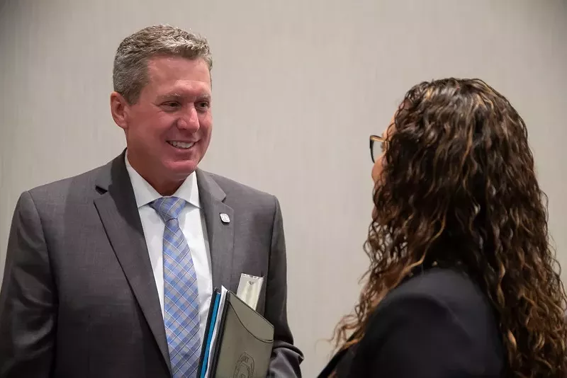 Image: Palm Beach County School District superintendent Michael Burke at a business development board meeting on June 16, 2022.