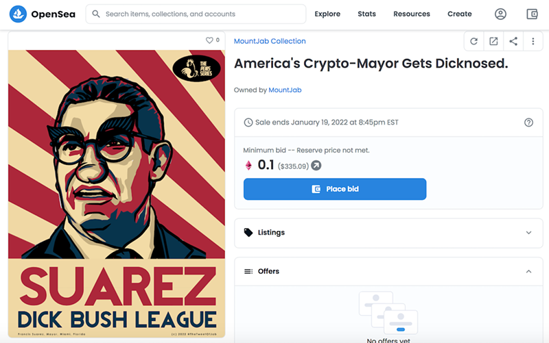 Image: A new NFT titled "America's Crypto-Mayor Gets Dicknosed" was minted on OpenSea Wednesday night.