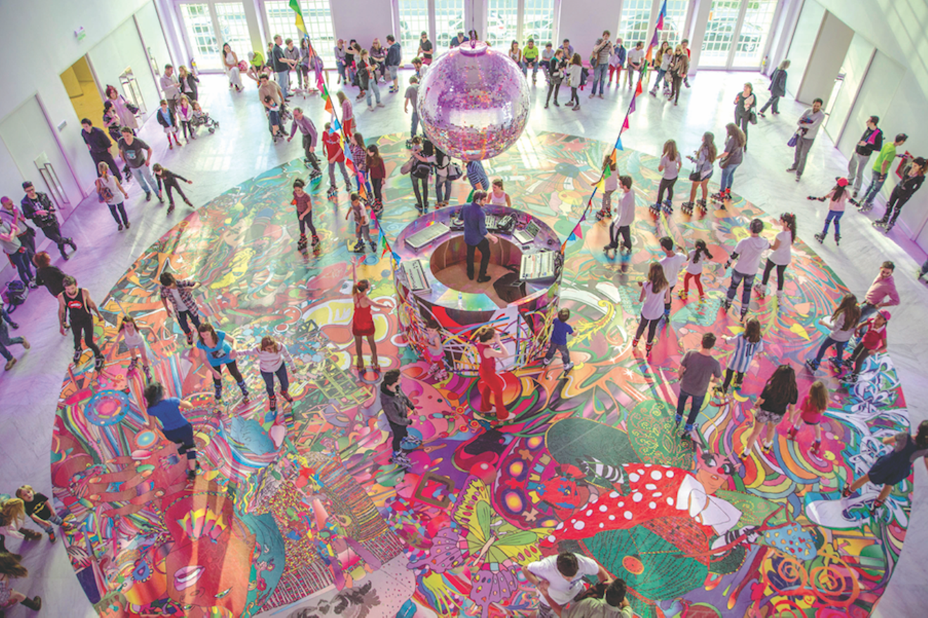 The roller rink shows artwork by Brazilian duo Assume Vivid Astro Focus.