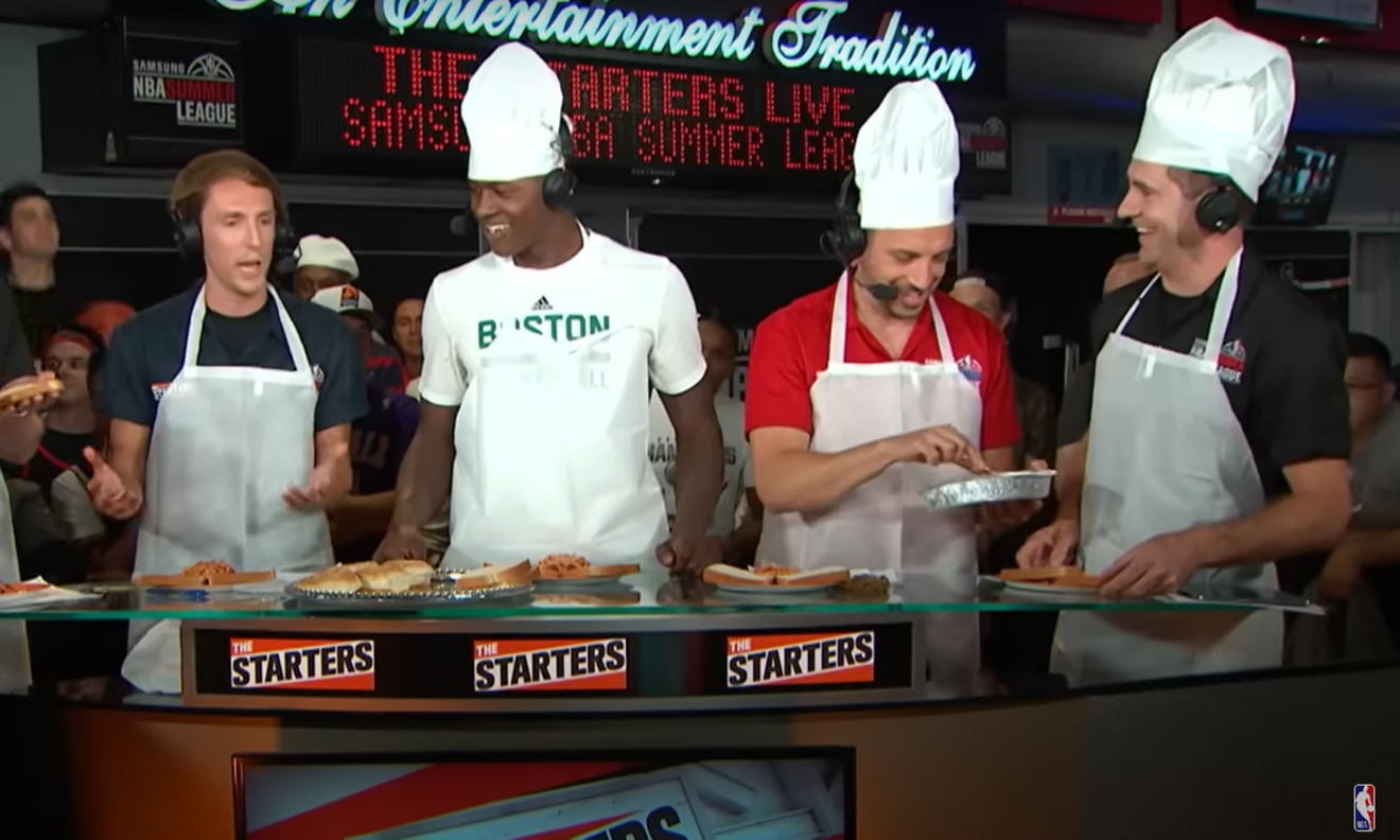 NBA player Terry Rozier (second from left) creates a culinary abomination.