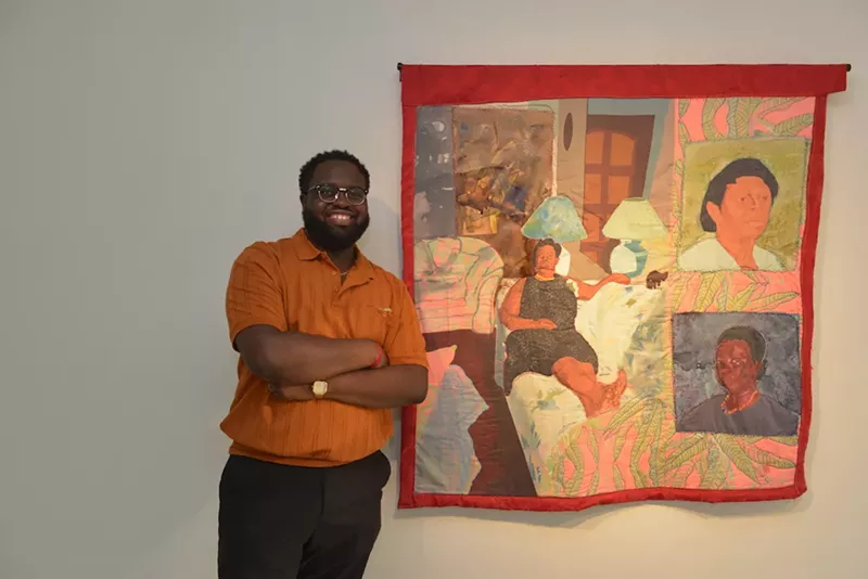 Image: Mark Fleuridor with his piece Papi Iron my clothes, Papi let’s go to Church, Papi Pa Fem Wont (2020, hand sewing, quilting and collage on cotton).