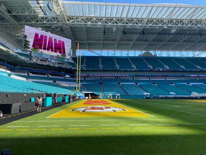Image: The Super Bowl field at Hard Rock Stadium.